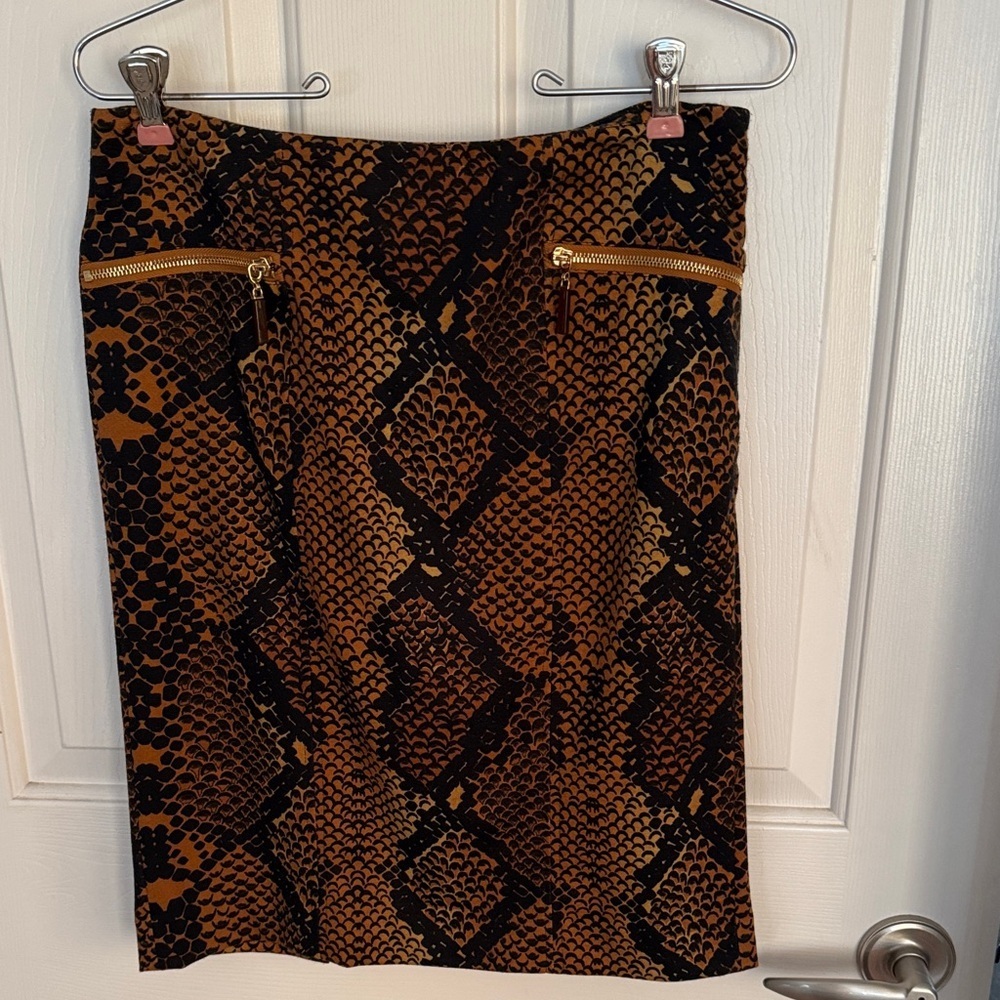Ellen Tracy Black and Brown Snakeskin Patterned Pencil Skirt SZ‎ 2 NWOT
